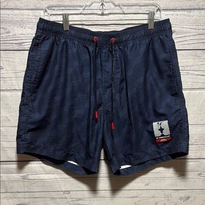 Prada X North Sails- Allover wave prints swim shorts navy blue